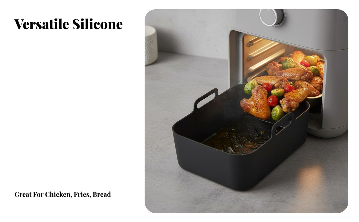 Foldable Silicone Pot Non Foldable Silicone Pot with Lid Food-Grade Air Fryer Accessory for Home Cooks, Kitchen, Steaming, Refrigerator