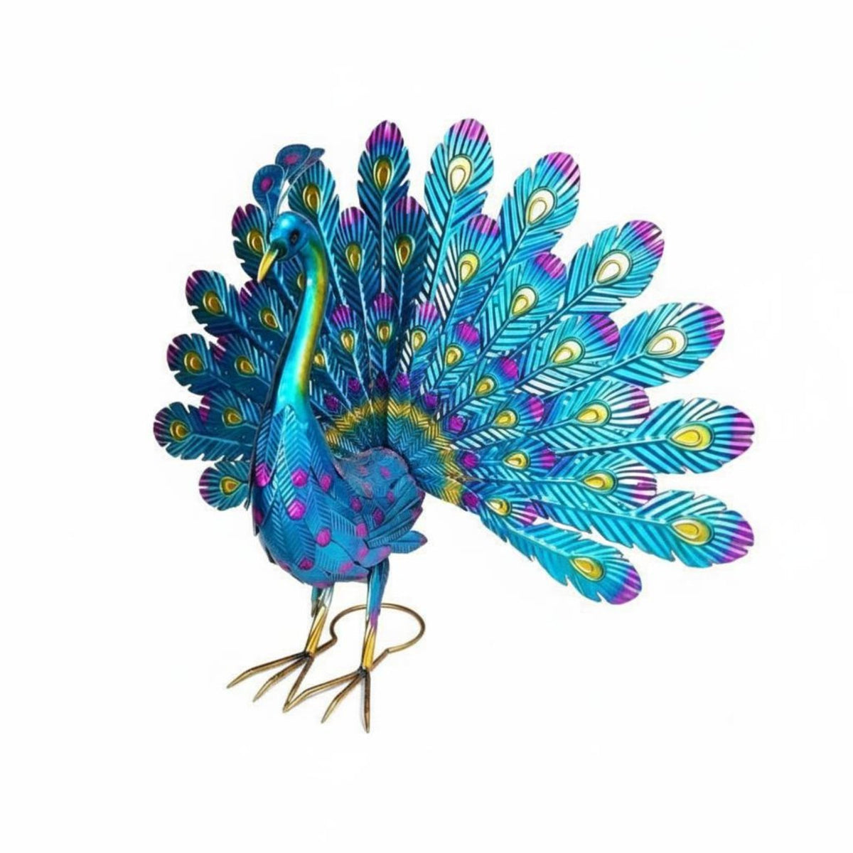 Metal Peacock Statue Weather-Resistant Avian Garden Sculpture Statue Colorful Outdoor Decor for Balcony