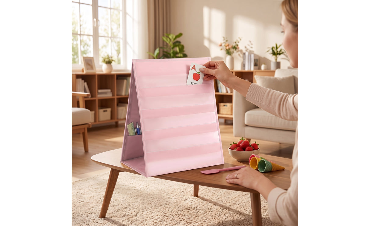 Freestanding Tabletop Pocket Chart Foldable Desktop Pocket Chart Compact Long-Lasting for Teachers, Tutors, Classroom, Small-Group Teaching