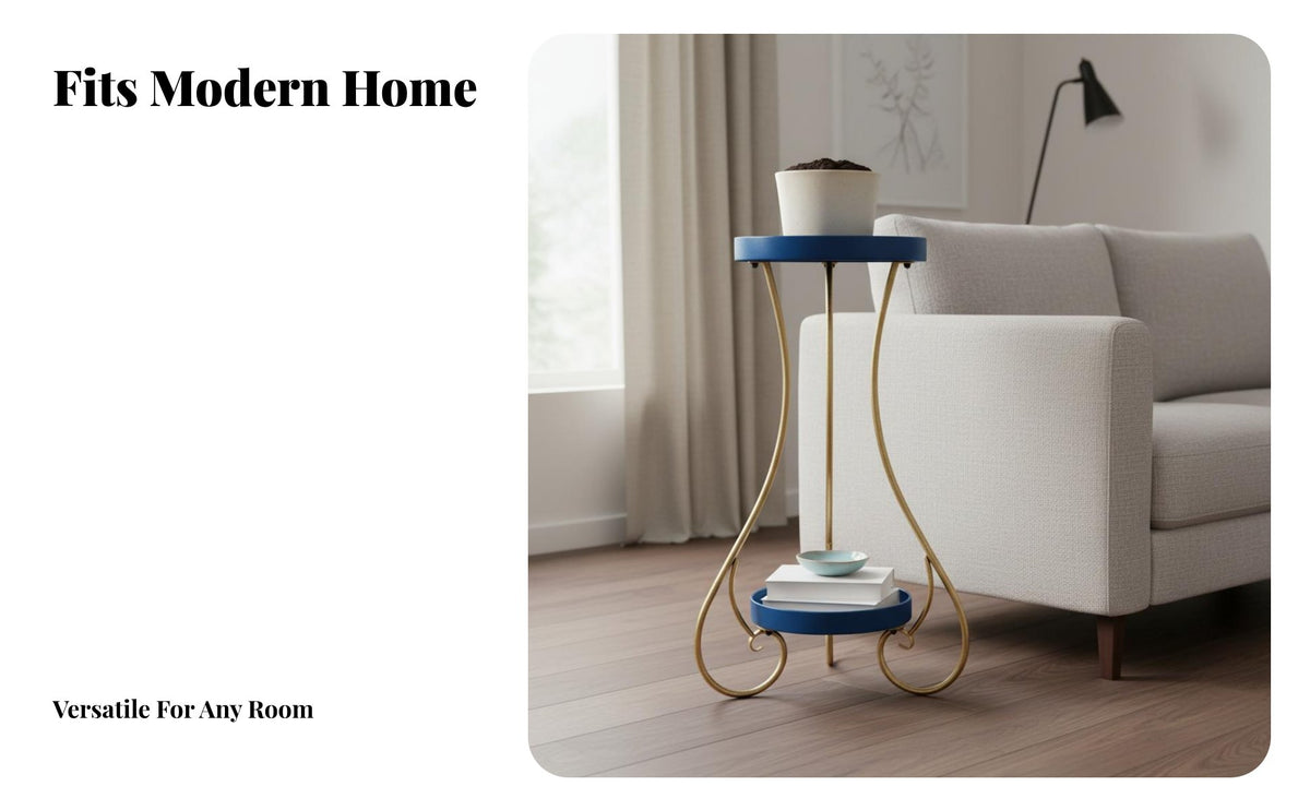 Nordic Design 2-Tier Plant Stand Light Luxury Design Aesthetic 2 Tier Plant Stand Wrought Iron Frame Metal Flower Pot Holder Space Saving for Bedroom, Balcony, Entryway
