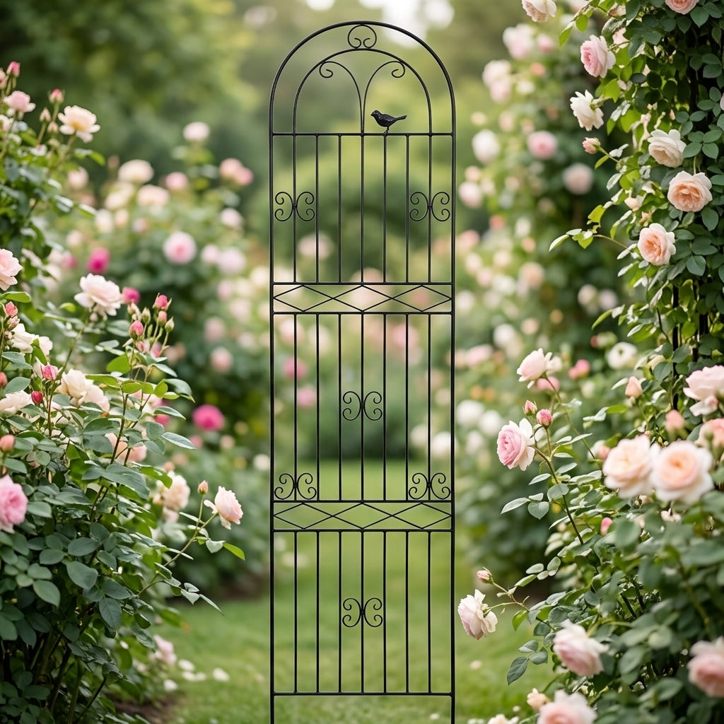 Square Iron Cucumber Trellis, 50cm Dark Metal Vine Trellis for Climbing Flowers Support with Stakes