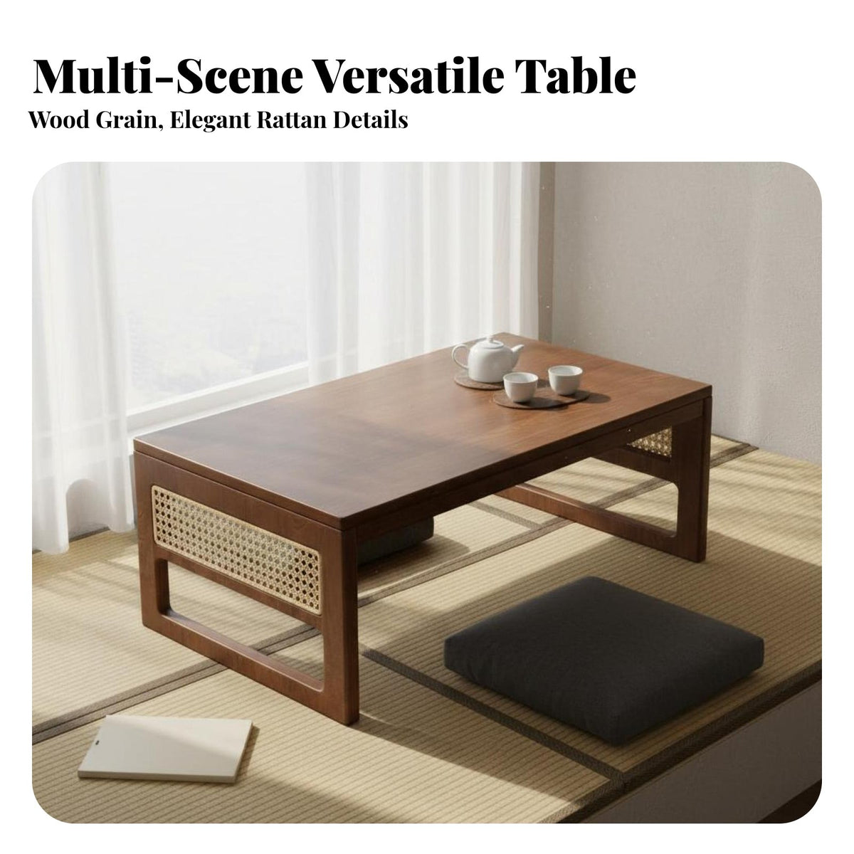 Space-Saving Solid Wood Tatami Table Multi-Functional Tatami Sitting Table Strong Load-Bearing Foldable Low Profile Desk Easy to Clean for Apartment Dwellers, Renters, Students, Balcony, Small Apartments, Living Room, Bedroom