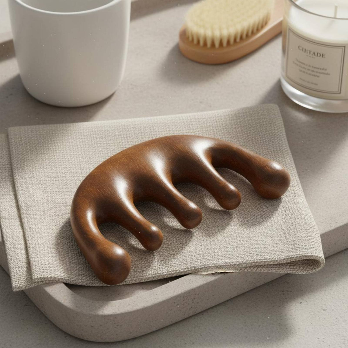 Branch-Like Shaped Acupressure Comb Unpainted & Unwaxed Wooden Massage Comb 5 Prong Head Massager Ergonomic Design for Travel