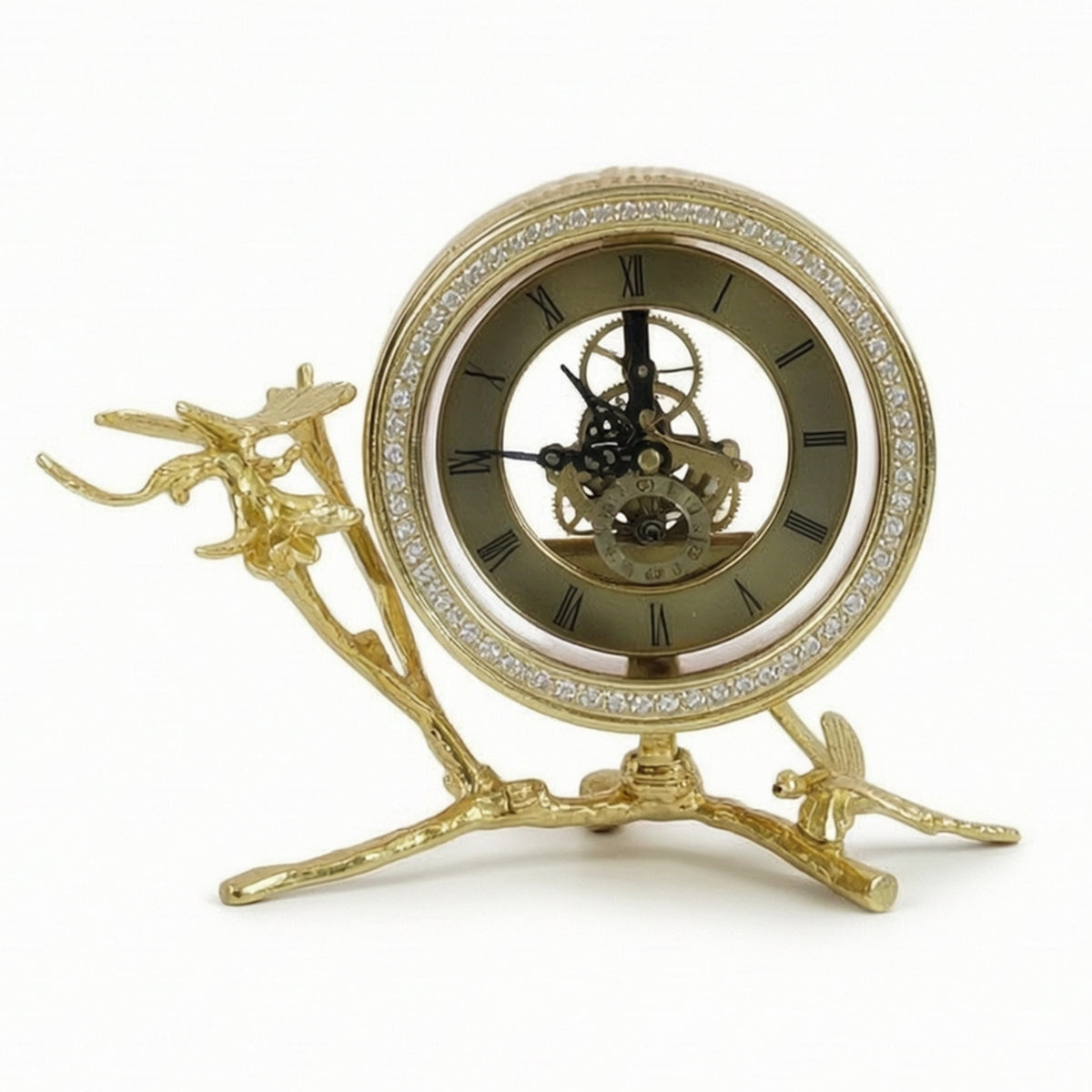 Decorative Clock Gold Finish Clock with Roman Numerals Silver-Toned for Nightstand