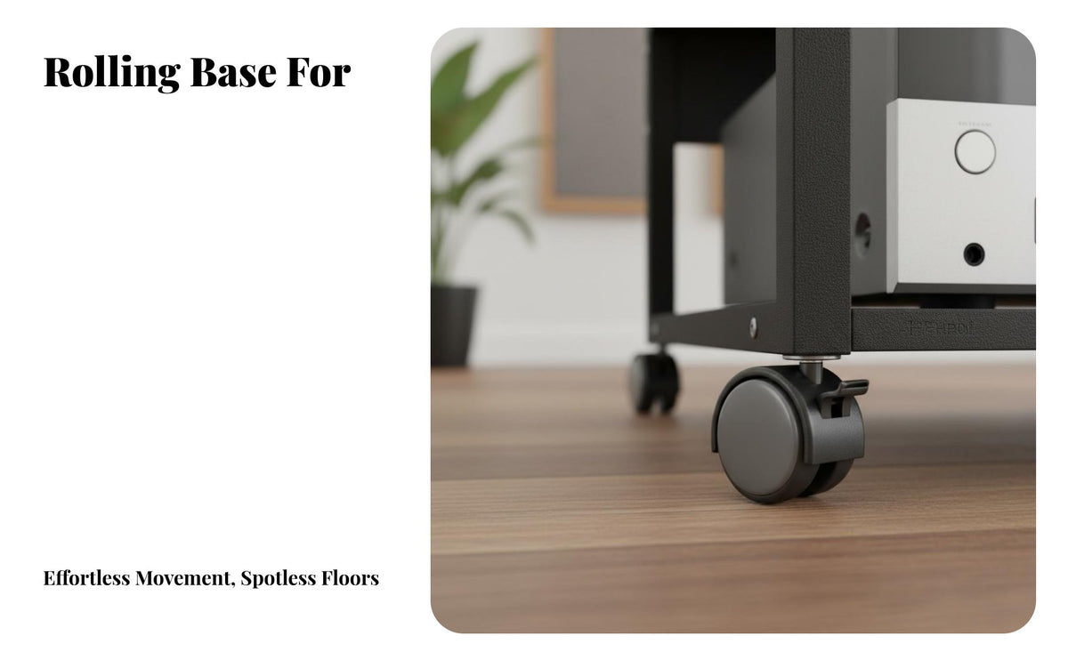 With Rolling Casters High-Fidelity Amplifier Rack Steel and Wood Construction Multi-Tier Amplifier Stand Heavy Duty Adjustable High-Fidelity Equipment Shelf Modern Design for Audiophiles