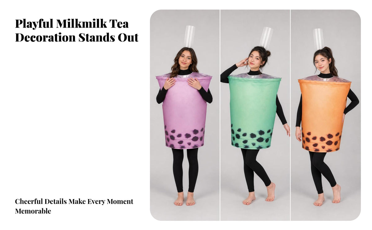 Easy to Wear Bubble Tea Costume with Printed Tapioca Spheres Details
