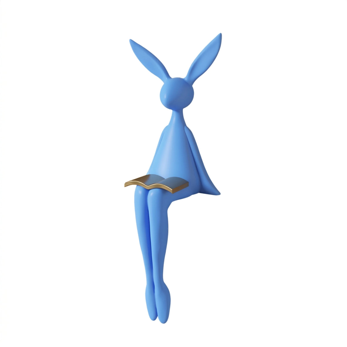 Hare Statue with Book Minimalist Hare Decor Sculpture Stylized Shelf Sitter Statue for Art Collectors, Living Room, Entryway
