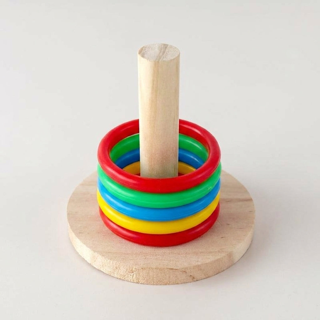 Parrot Puzzle Toy Stacking Rings with Wood Stake, Intelligence Training Tool for Parakeet Cockatiel, Colorful Parrot Cage Play Set, 7 Pieces