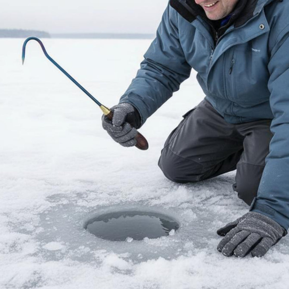 Fish Gaff Hook for Ice Fishing Stainless Steel Wooden Handle
