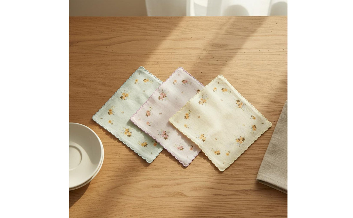 3 Pieces Women's Handkerchief Soft and Edge Handkerchief Lightweight Floral Print Hankie for Wedding, Tea Party
