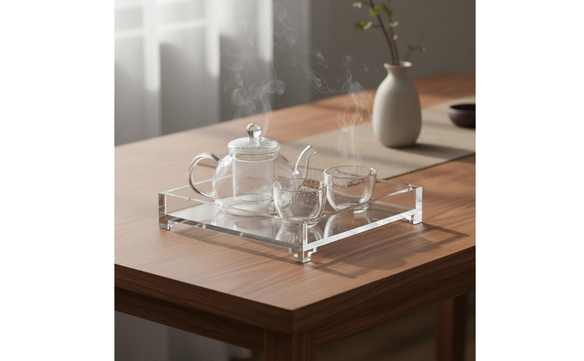 Acrylic Beverage Tray Multipurpose Transparent Teapot Stand Handmade