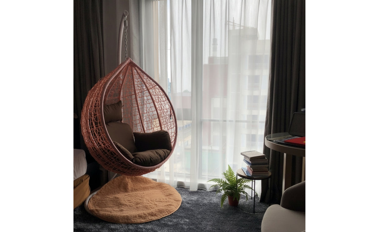 Freestanding Hanging Egg Chair Woven Egg Chair with Stand Cozy Furniture Modern for Balcony