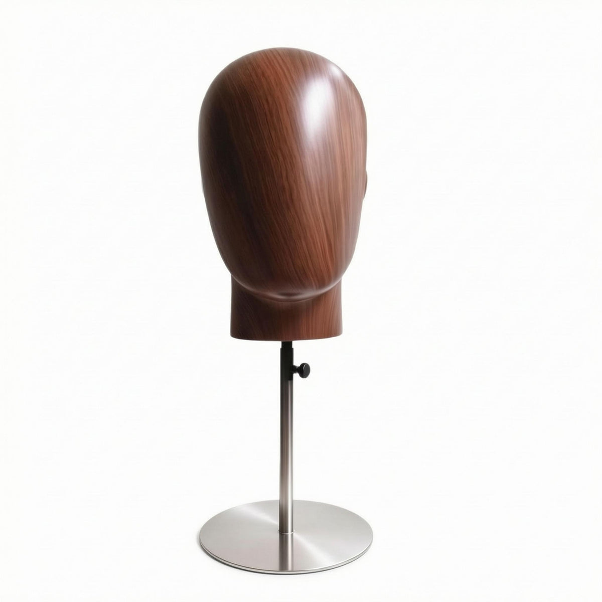 Freestanding Hairpiece Display Wooden-Grain Adjustable Display Head Stand Round Base