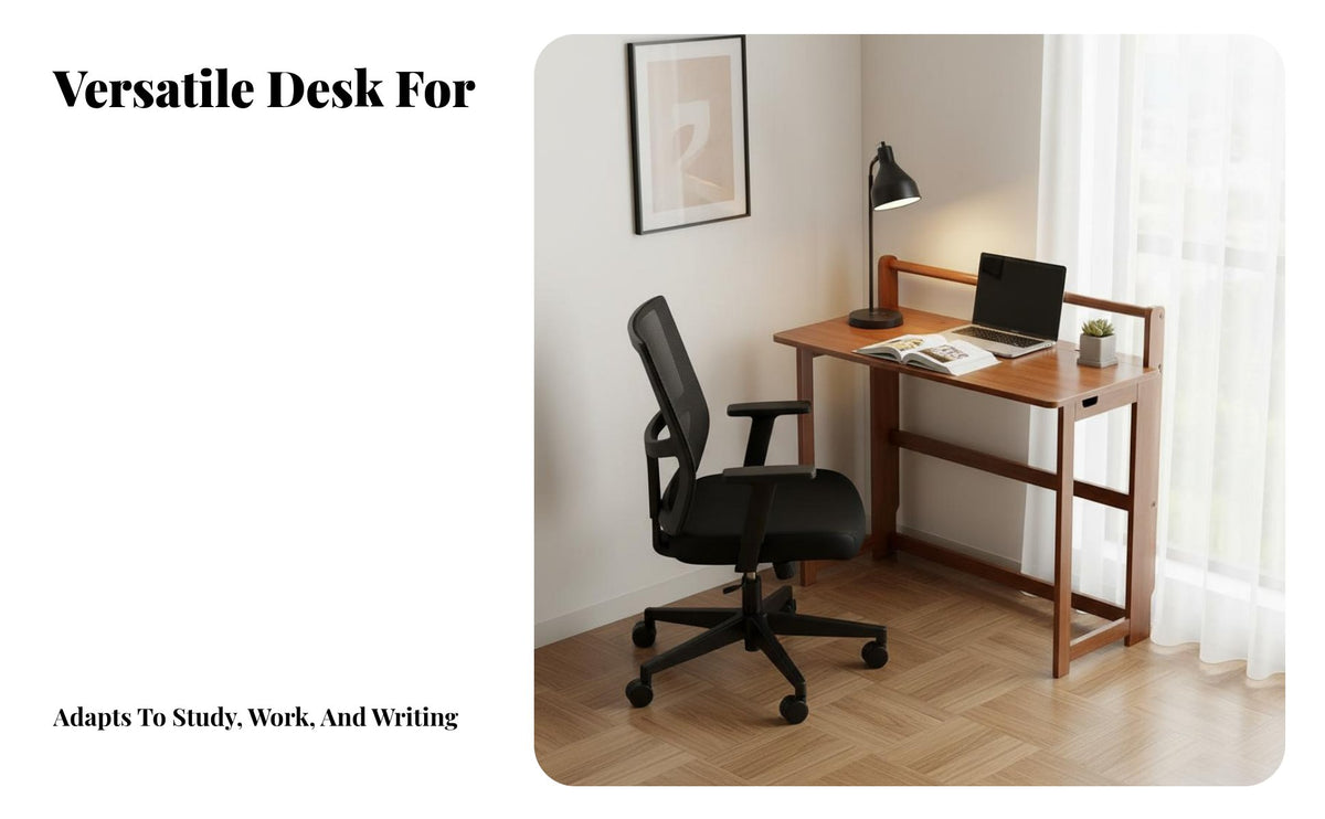 Multi-Purpose Folding Study Desk Stable Structure Folding Desk Bookshelf Thickened Board Wooden Computer Table for Students, Apartment Dwellers, Kids, Bedroom, Dorm Room