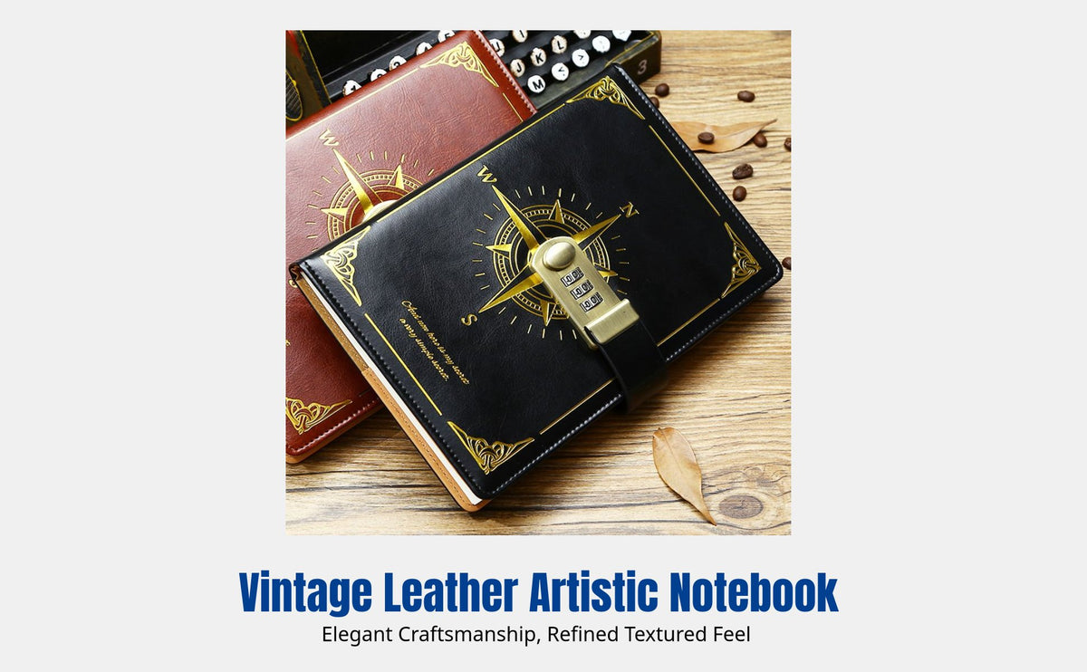 Code Lock Notebook, PU Leather, Vintage Literary Design, 2025 Edition, Suitable for Men, Women, Students