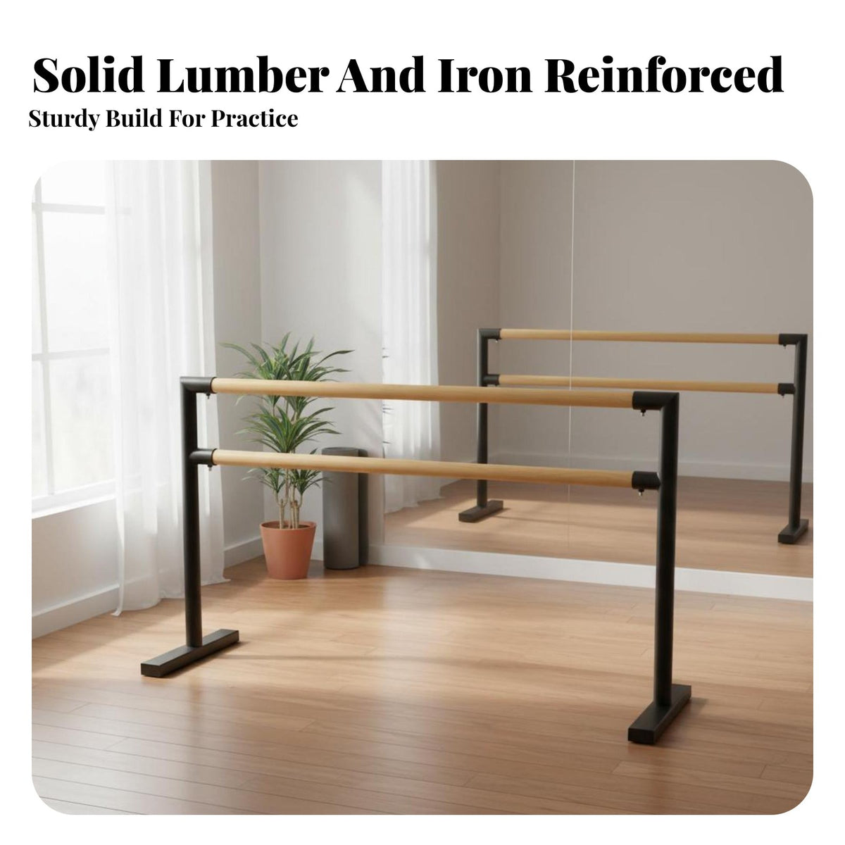 Freestanding Double Barre Stable Double Ballet Bar Anti-Slip Base Freestanding Dance Barre for Dancers, Ballerinas, Gym