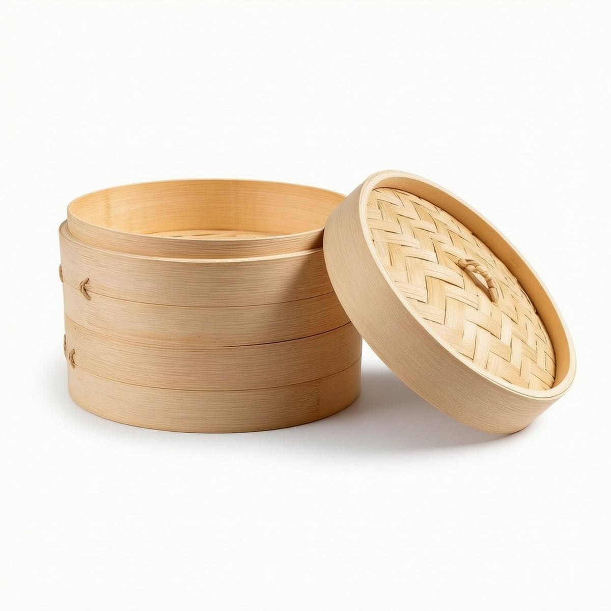 2 Pieces Bamboo Steamer with Lid Woven Bamboo Steamer Round for Chefs
