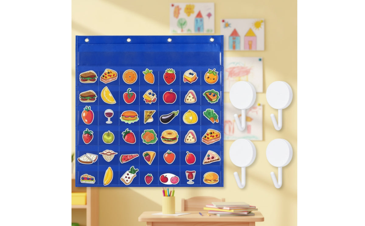 Hanging Pocket Chart with Hooks Easy to Hang Pocket Chart Clear for Teachers, Homeschoolers, Whiteboard