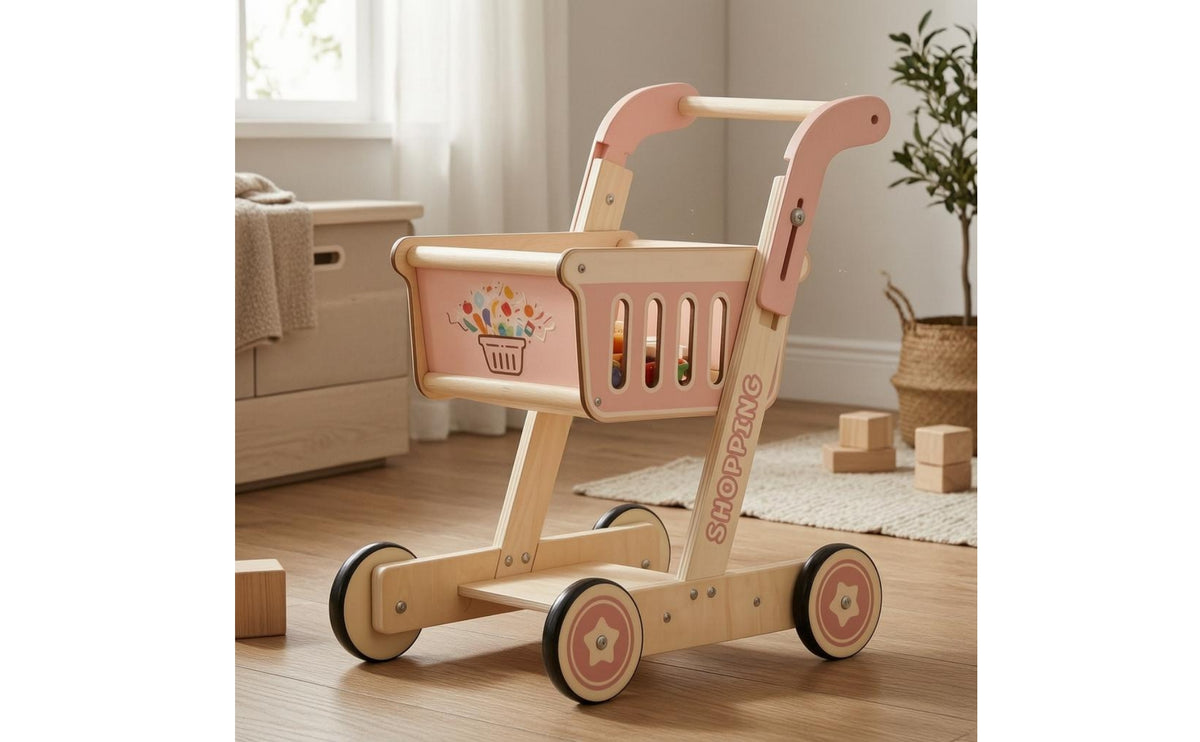 Shopping Cart Pusher Stable Frame Push Cart Pusher Pink for Children