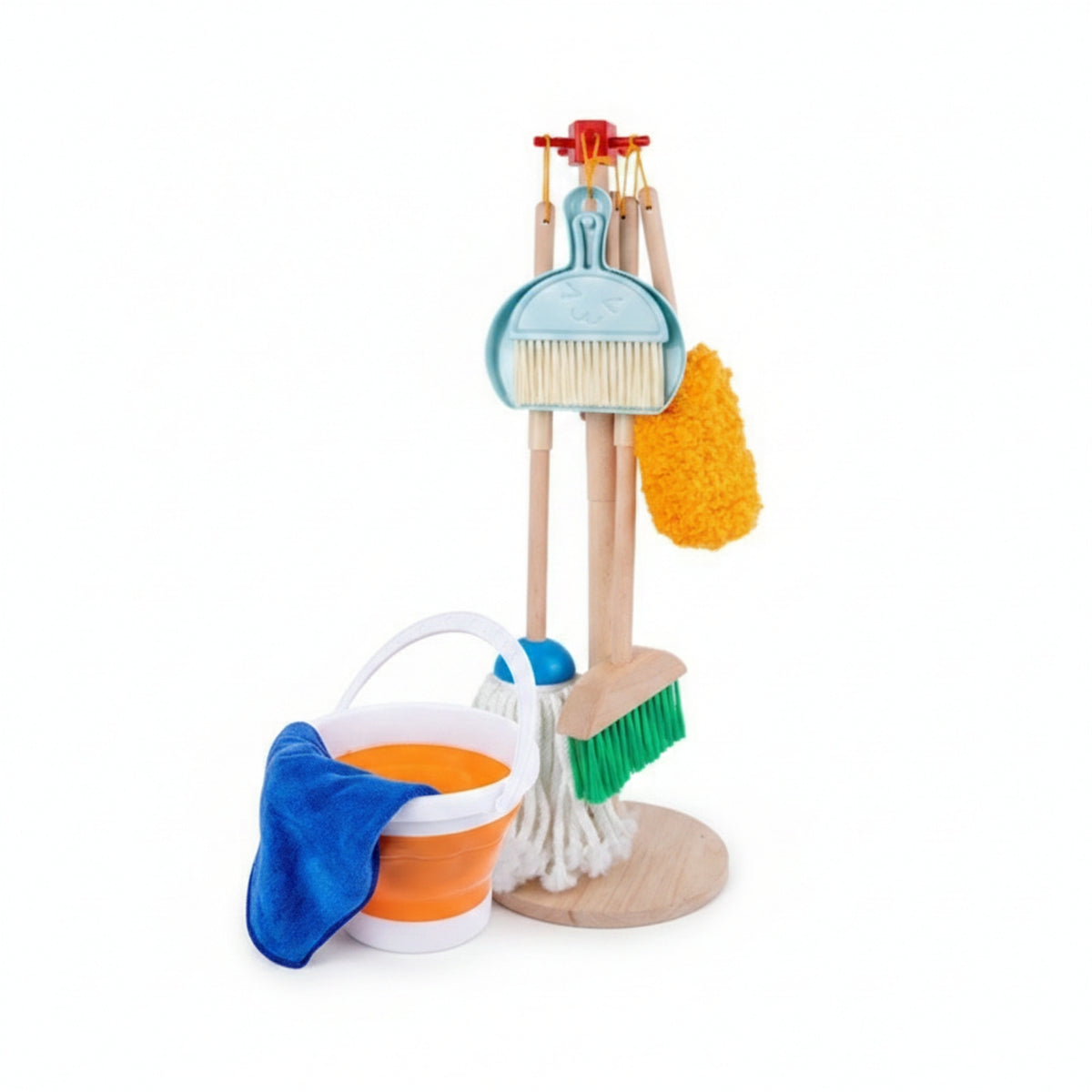 Storage Rack Kids Cleaning Play Set Early Learning Kids Broom Mop Set Plastic Heads Child Playset Colored Parts for Children