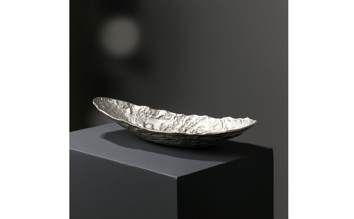 Aluminum Tray with Hammered Texture Silver Vessel-Shaped Tray Distressed for Coffee Table