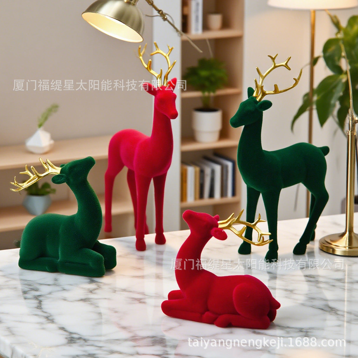 Christmas Red Deer Pair Resin Ornament for Home Decor