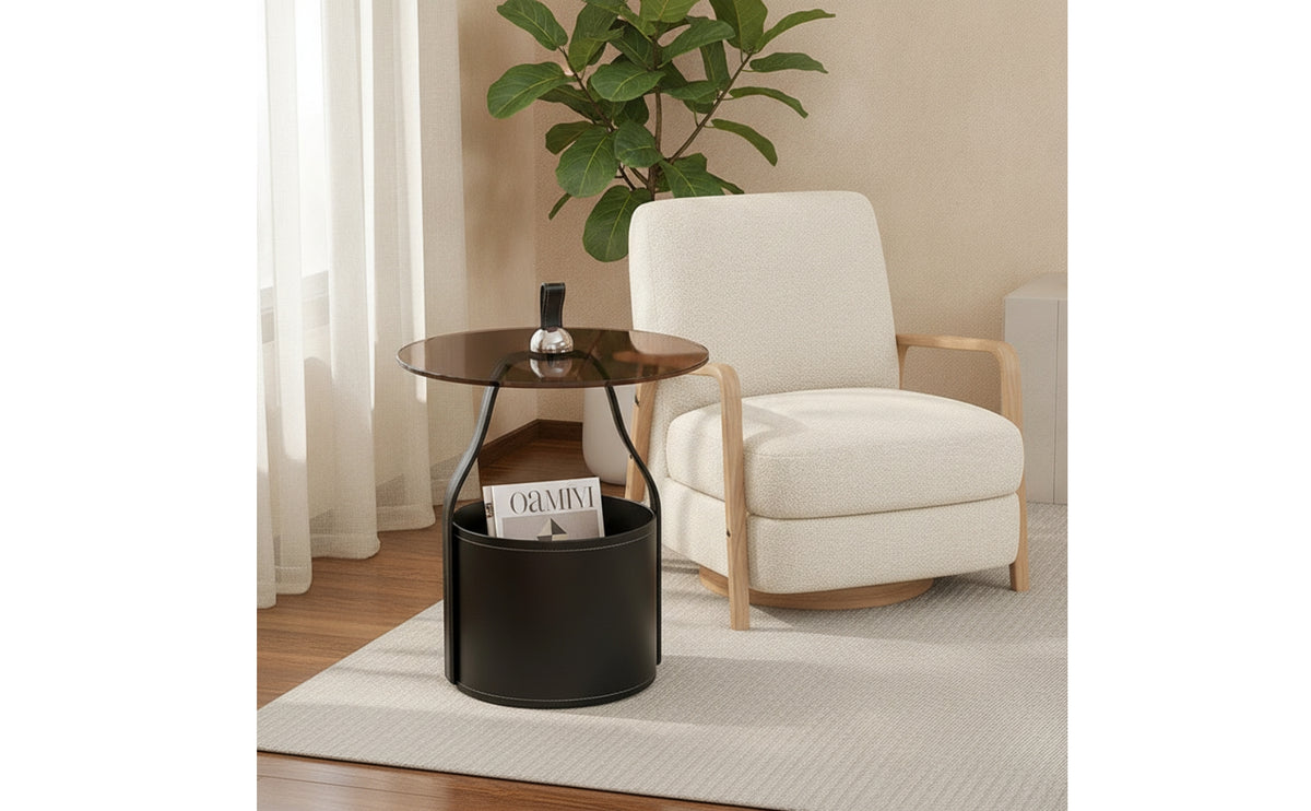 Side Table with Storage Modern Glass Top Side Table Minimalist Nightstand for Living Room, Bedroom, Reading Corner