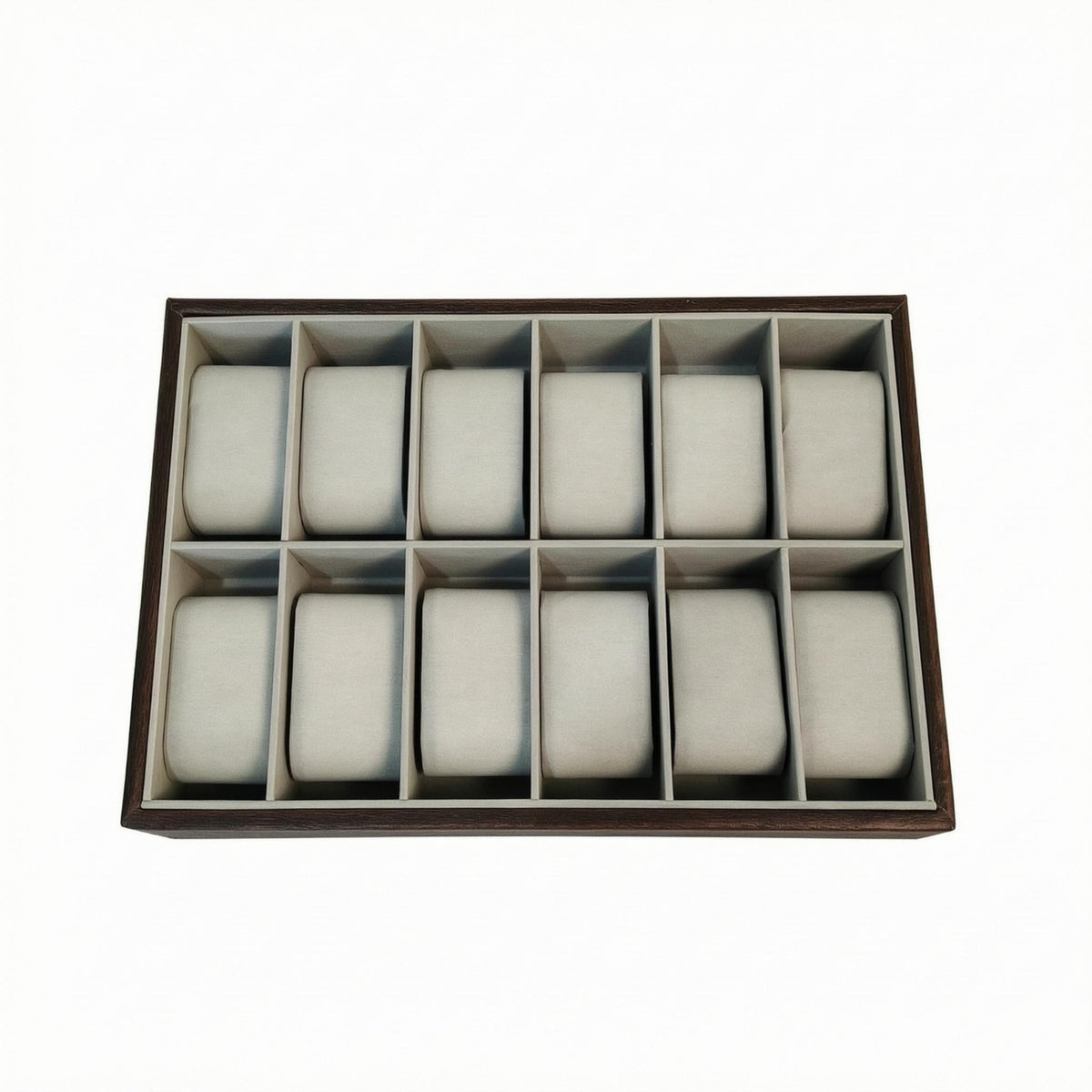 Walnut-Grain Watch Display Tray Padded Wooden Watch Tray Rectangular Accessory Storage Compartmented
