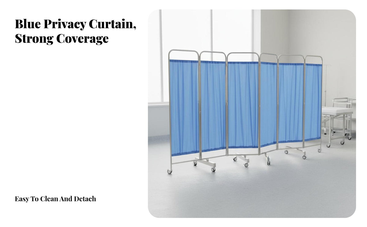 Foldable Stainless Steel Medical Facility Screen Locking Casters Folding Medical Screen Heavy-Duty Frame Mobile Hospital Divider Easy to Clean for Caregivers, Salon Professionals, Beauticians, Doctor's Office, Examination Room, Nursing Home, Bedroom