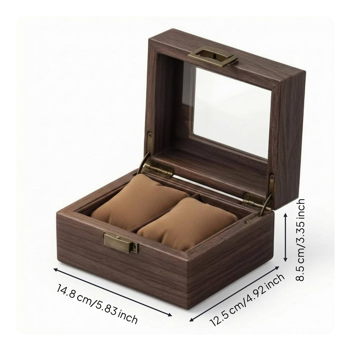 Walnut Watch Box Cushioned Slots Glass Lid Watch Box Velvet Velvet-Lined