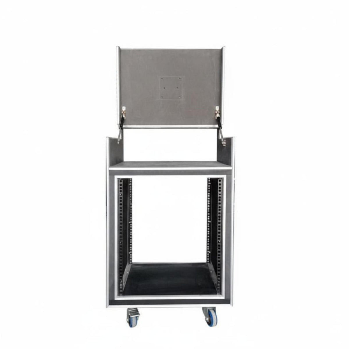 Aluminum-Reinforced Frame Rolling Amplifier Cabinet ruggedDuty Construction travel case high-grade Audio Equipment Rack Portable for Sound Engineers, Event Technicians, Touring, in-person Performances, in-person music events, on the travel