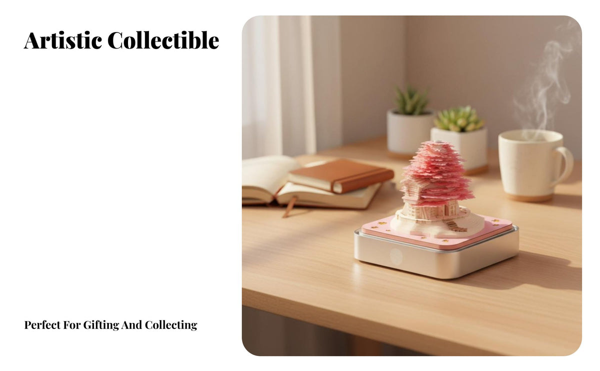 Three-Dimensional Paper Sculpture Calendar, Creative Desktop Decor, Flowering Treehouse, Gift, Note Holder