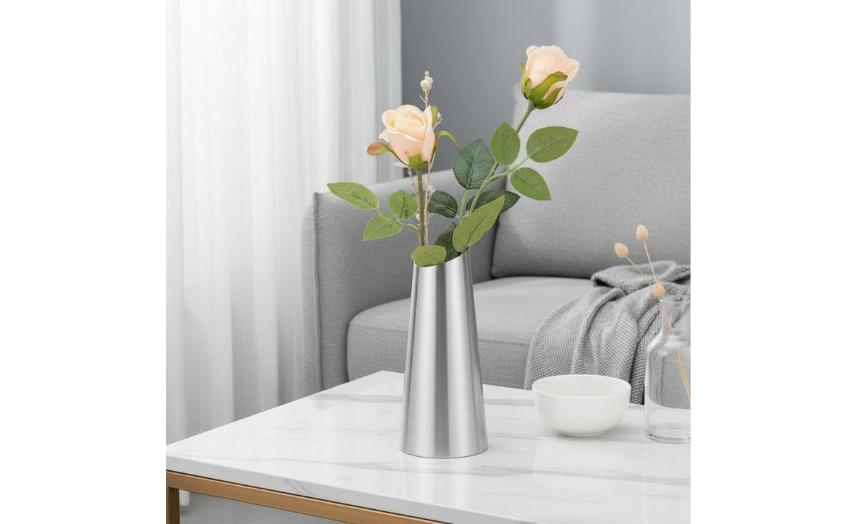 Stainless Steel Vase Dried Flowers Display Slanted Mouth Vase Contemporary Design Decor for Living Room, Wedding, Tabletop