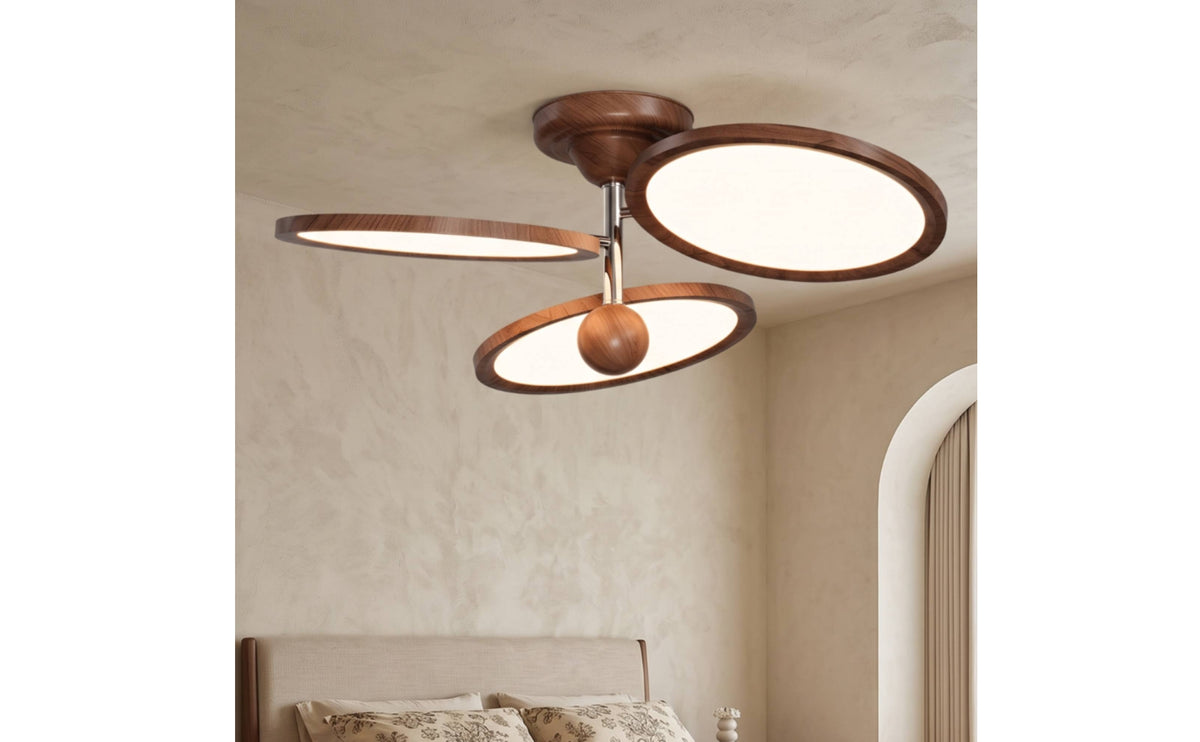 Full-Spectrum Ceiling Light with Wood-Grain Finish Adjustable Flush Mount Ceiling Light Easy to Install Lighting Fixture Low-Profile for Living Room