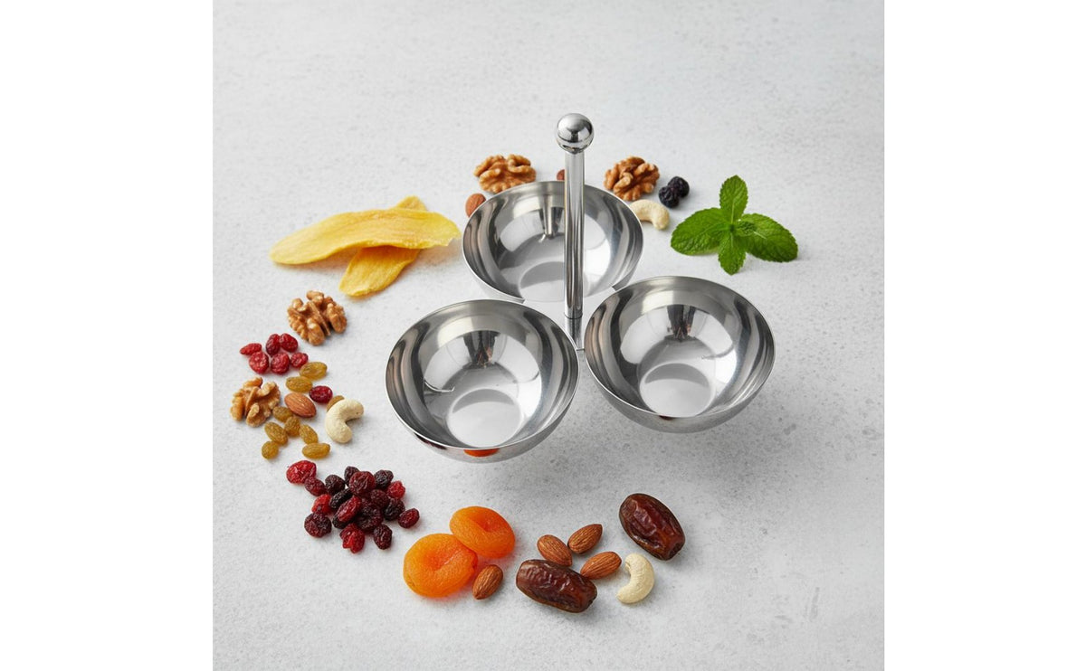 3 Compartment Serving Tray Mirror Finish Divided Snack Bowl Set Multi-Purpose