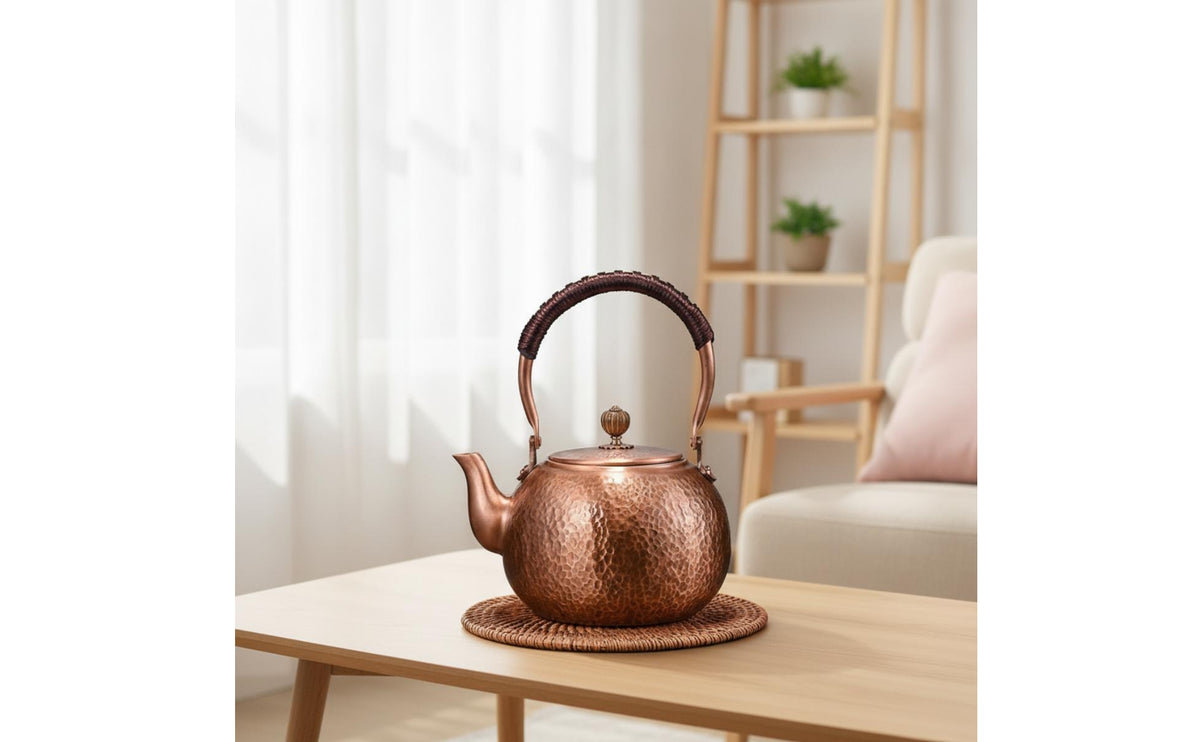 Artisanal Copper Tea Kettle Removable Tea Kettle with Filter Food Grade Teapot with Infuser Compact for Kitchen