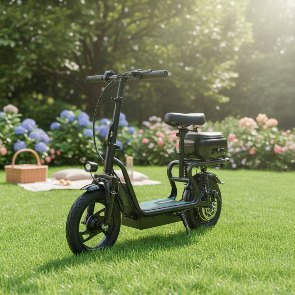 Foldable with Seat Front and Rear Lights for Women, Parents, School Runs, City Driving, Grocery Shopping
