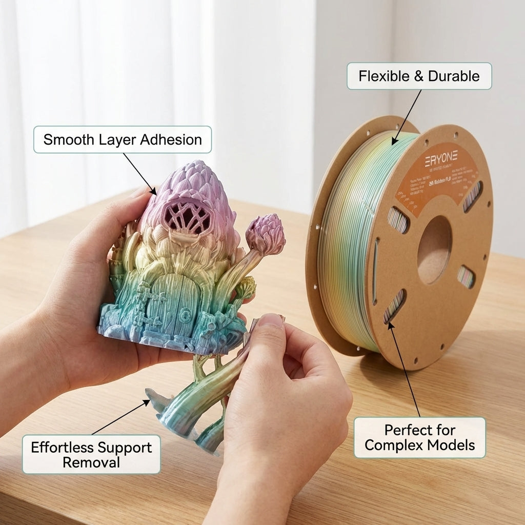 Multicolor Gradient Filament Rainbow PLA 1.75mm, Printer 1KG Spool, Glossy Finish for Prototyping and Model Making, 330m Length +/-0.03mm Accuracy