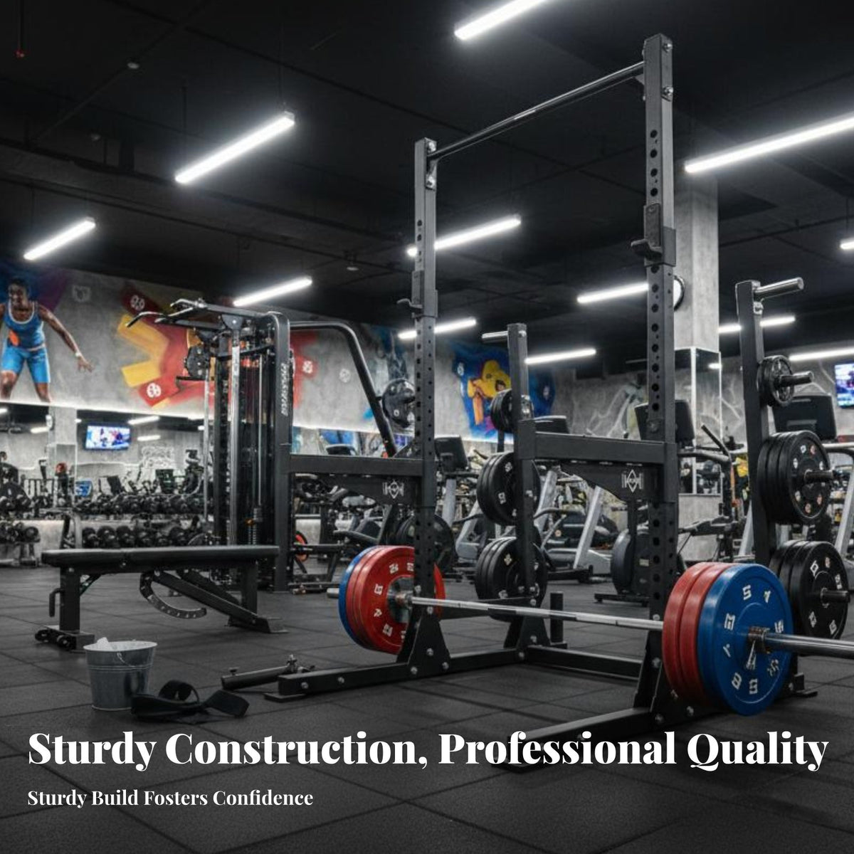 Half Squat Rack Commercial Grade Barbell Squat Rack Heavy-Duty Steel Construction for Weightlifters, Powerlifters, Home Gym