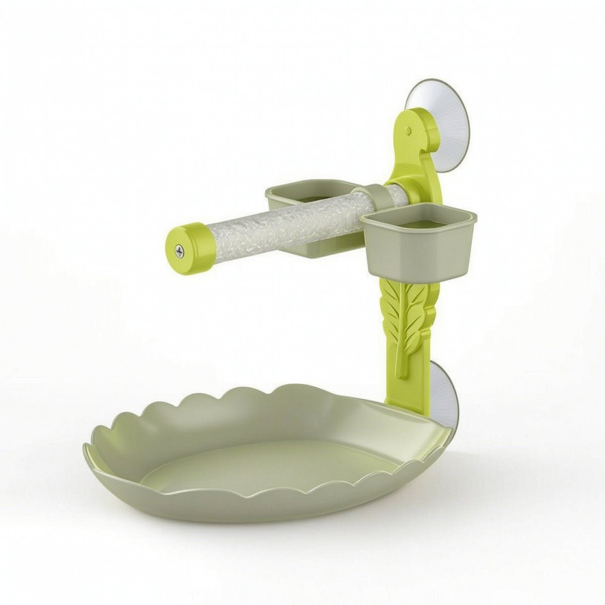Easy-to-Mount Suction Cup Bird Stand with Tray Textured Pet Supply Compact for Parrots, Budgies, Smooth Surfaces