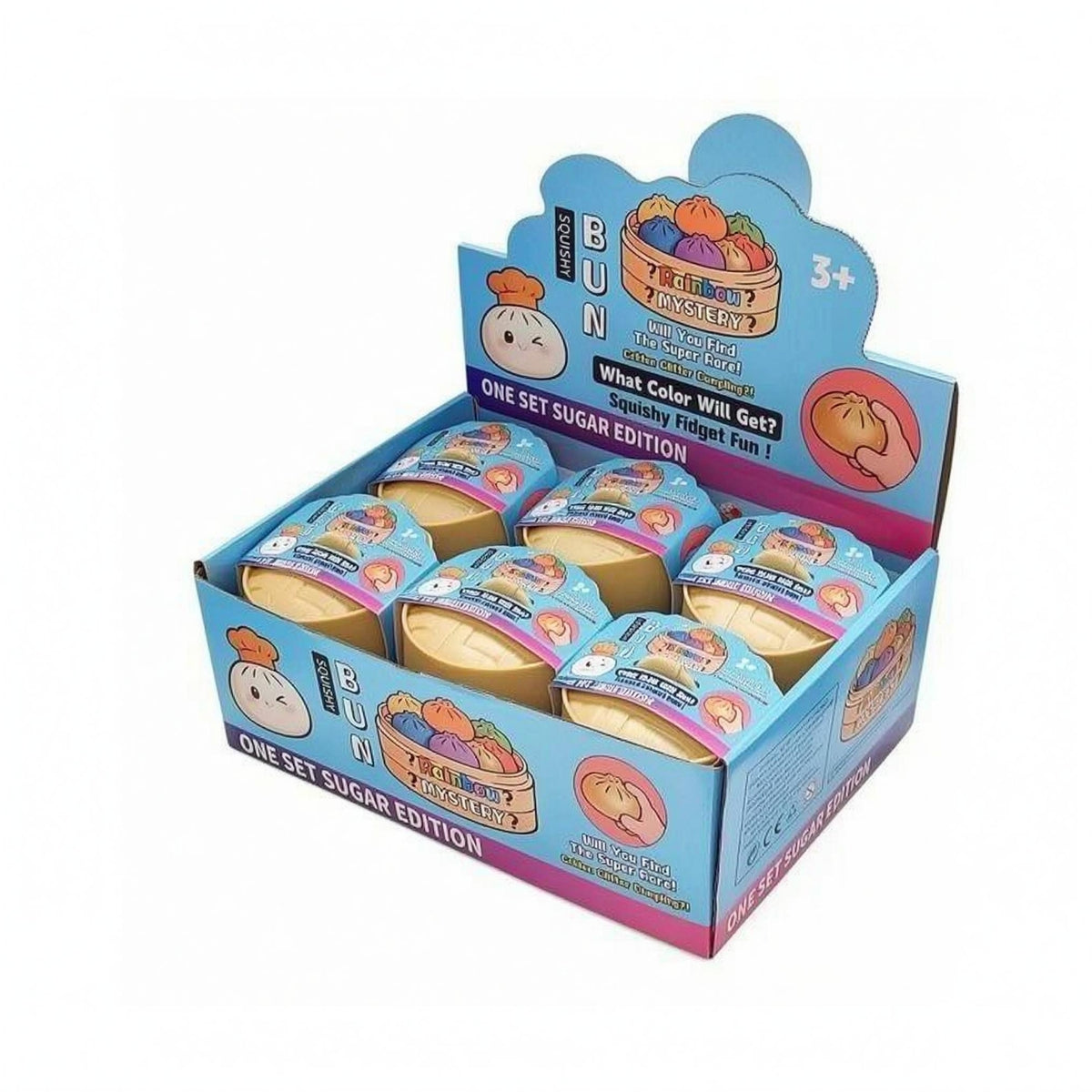 12 Pieces Display Box Bun-Shaped Squishy Toy Steamer Basket Packaging Bao Bun Squishy Glossy Stress Relief Fidget Toy for Play