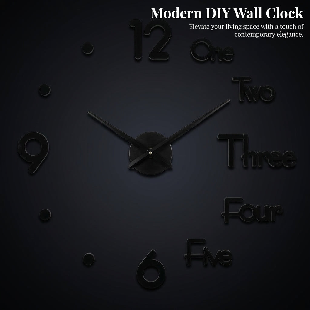 Large Wall Clock for Home Office, 3D DIY Frameless Design, Acrylic Mirror Effect Dial, Modern Living Room Decor, Battery Operated