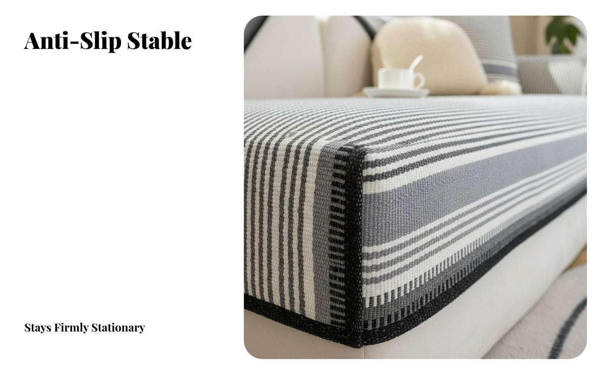 Anti-Slip Sectional Couch Covering Year-Round Use Striped Sectional Sofa Pad Breathable Material Furniture Protector Machine Washable for Homeowners, Families with Kids, Decor Enthusiasts, Living Room, Apartment