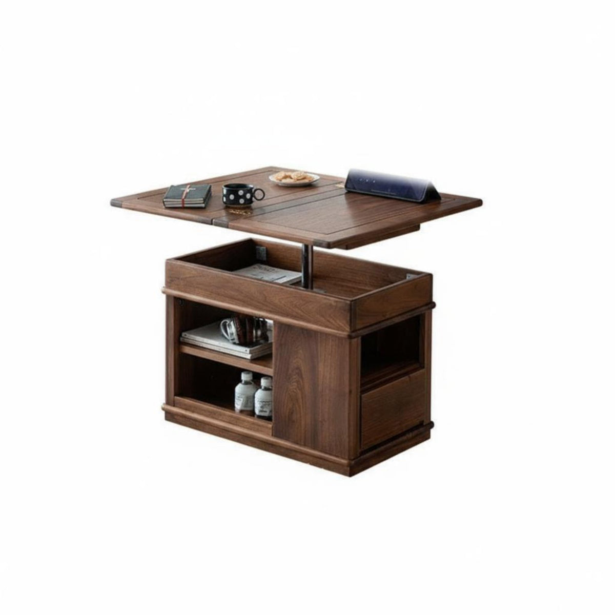 Mobile with casters Adjustable elevatingTop End Table Space-Saving Design elevatingTop Rolling Cart Multi-Functional Nightstand Folding surface for Small Apartment Dwellers, Remote Workers, Homeowners, Living Room, Next to Sofa, Home Office, Bedroom
