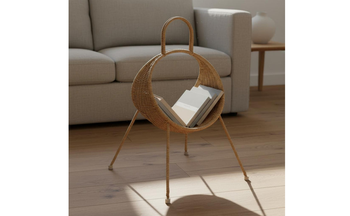 Sofa Side Storage Rack Sturdy Frame Rattan Basket Stand Biodegradable Resources Household Organizer for Living Room