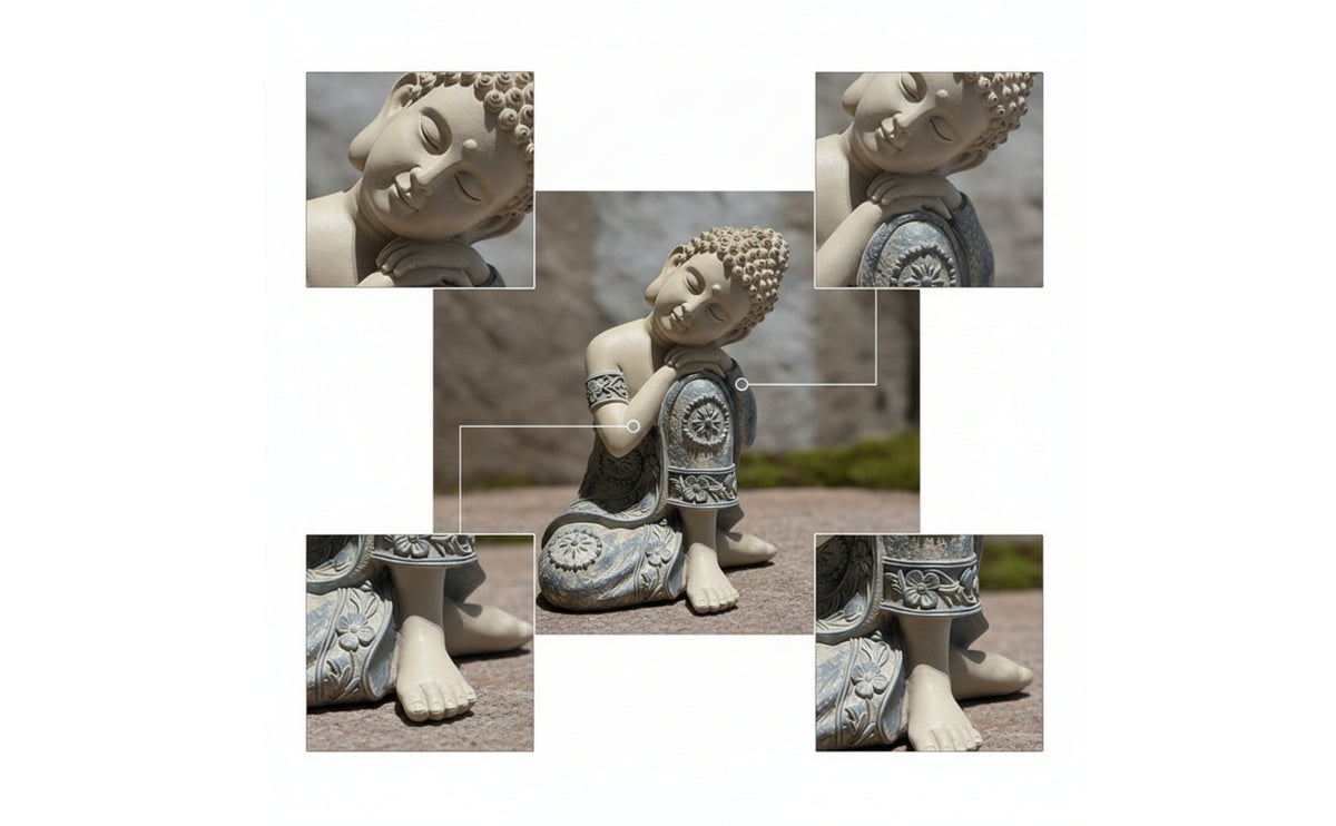 Zen Sleeping Buddha Figurine Garden Seated Buddha Ornament Relief Sculpture Carved for Tea Room