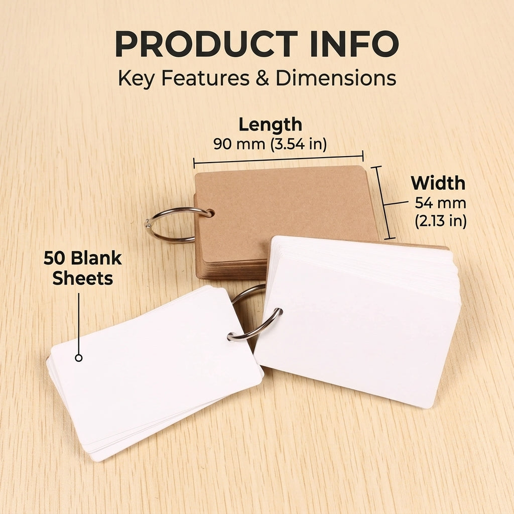 Vocabulary Flashcard Notepad for Students, Portable Study Cards for Memorization, Blank Sheets, Compact Spiral Bound 50 Pages