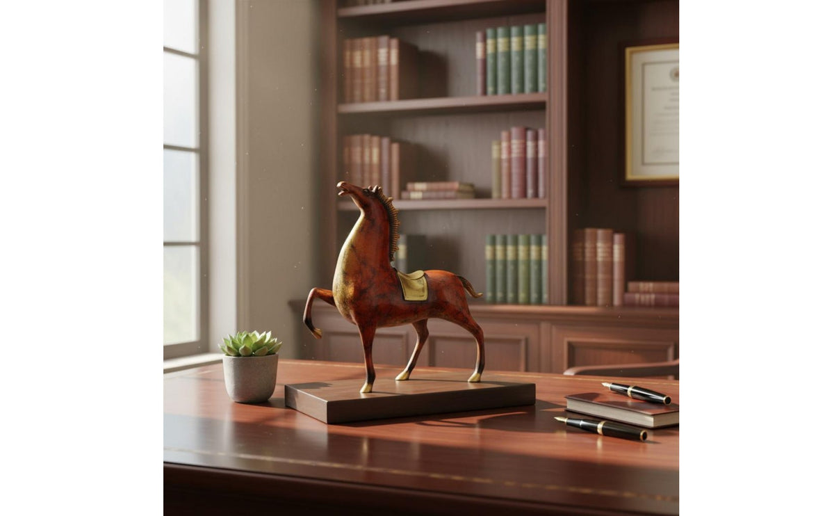 2 Pieces Bronze Horse Statue Hand Finished Bronze Horse Sculpture Fade Resistant