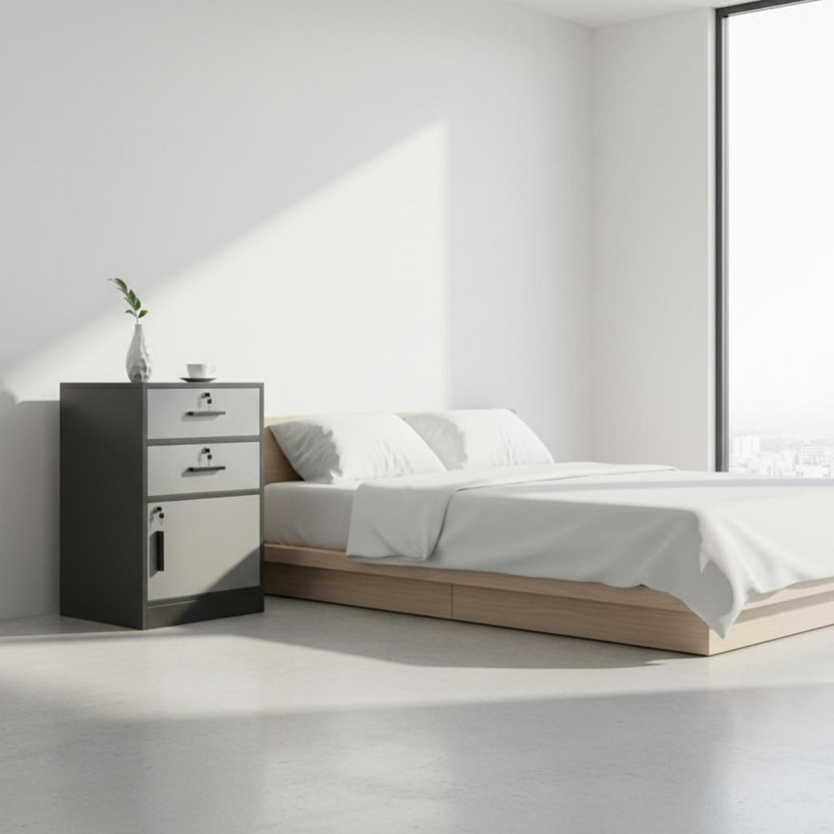 Modern Design 3-Tier Bedside Cabinet Space-Saving Multi-Tier Side Table Rounded Corners Nightstand long-lasting Construction for Apartment Dwellers, Students, Homeowners, Bedroom, Small Spaces, Dorm Room, Office