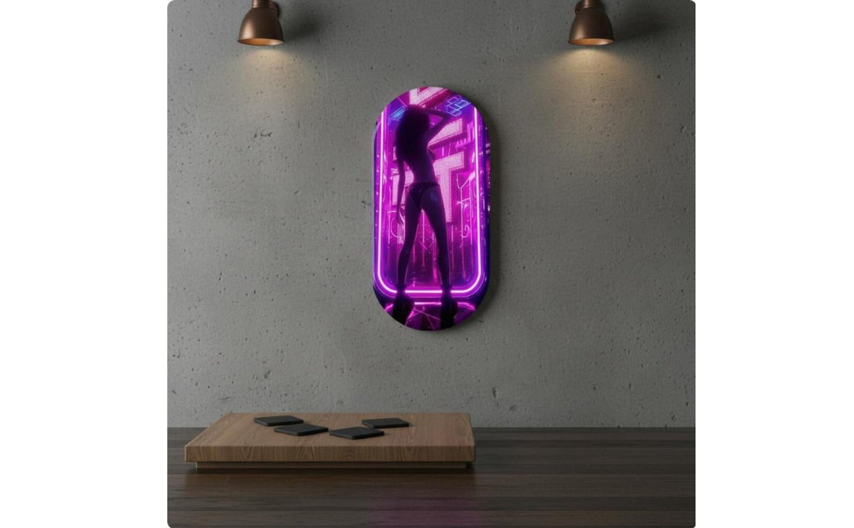 High-Clarity Print Bar Atmosphere Wall Painting Modern Design Woman Outline Art Waterproof Neon Light Effect Poster Crystal Finish for Lounge